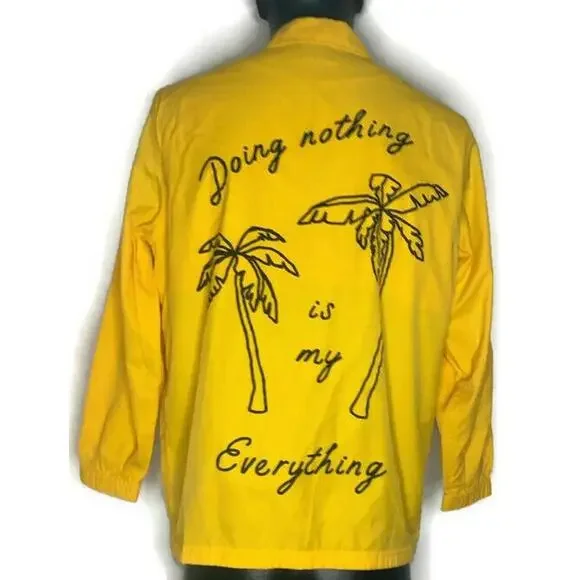 Urban Outfitter BDG Ott Street Palm Tree Coach Jacket Yellow Paradise Forever S - Picture 7 of 9